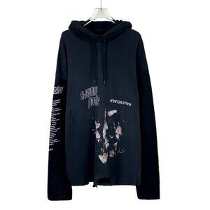 J14959 Balenciaga Black inverted alphabet print cotton hooded drawstring long-sl